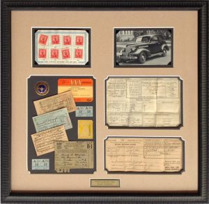 Multi-opening collage mat for WWII items with engraved plate