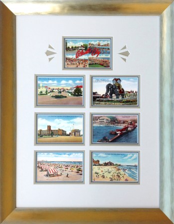 Atlantic City vintage postcard montage custom framed at Whiispering Woods Gallery