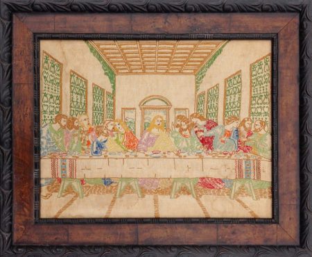 Framed 1970's Last Supper Stitchery, remounted and reframed