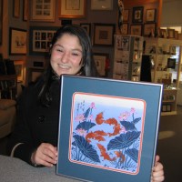 Oriental fish print custom framed