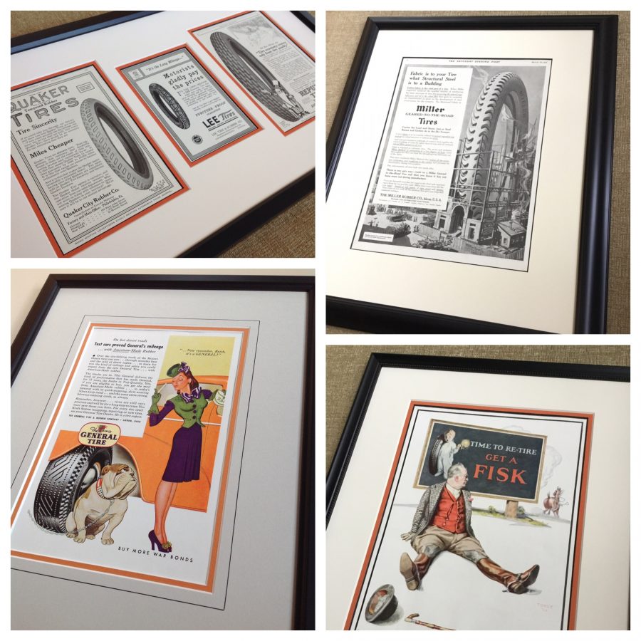 Vintage Tire Advertisements Custom Framed