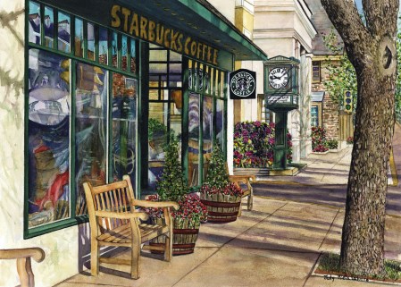 Starbucks in Newtown PA by Judy LaTorre, Newtown art print