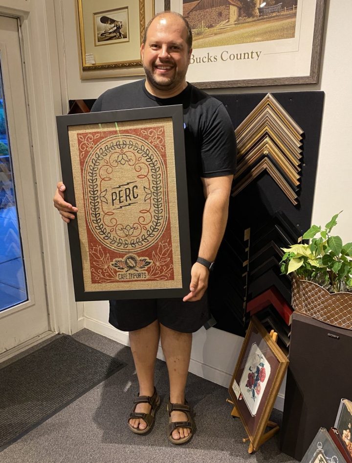 Framed coffee bean sack