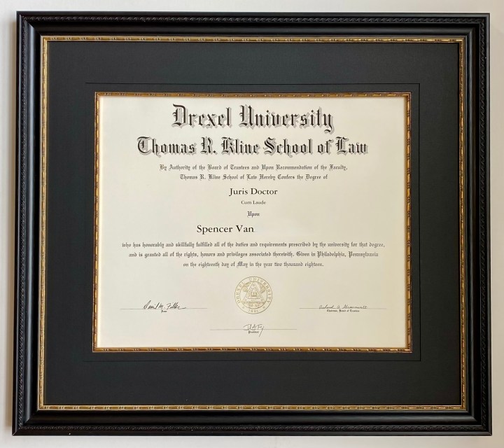Drexel Diploma custom framed