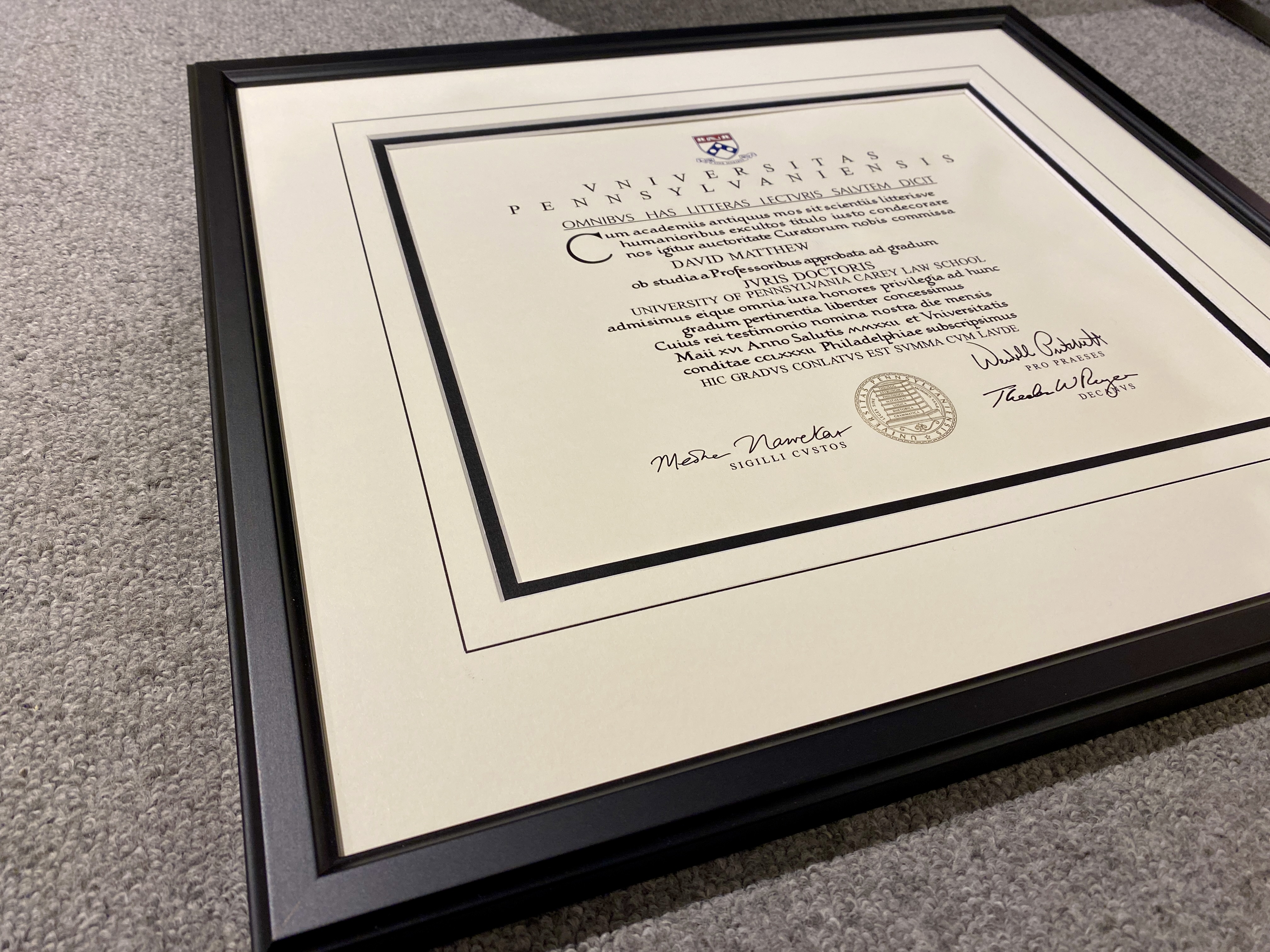 Custom Framed Penn Diploma