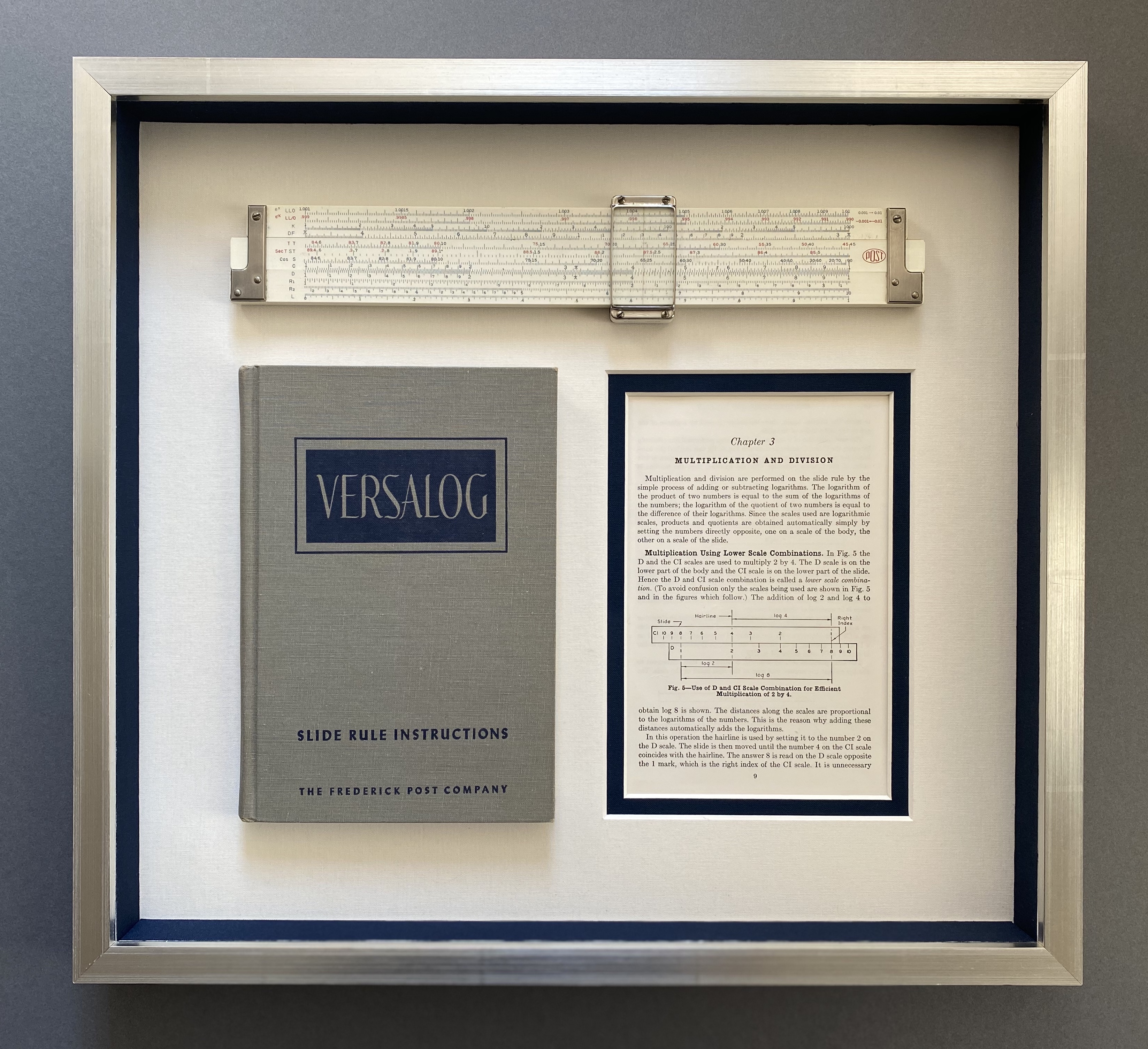 Slide rule and book shadowbox